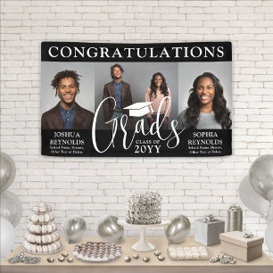 Double Graduation 3 Photo Black White Joint Party Banner