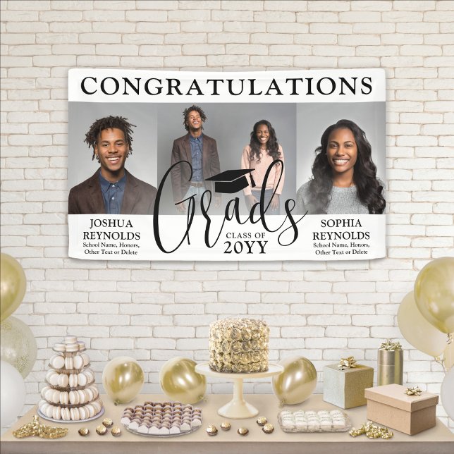 Double Graduation 3 Photo Collage Joint Party Banner (Creator Uploaded)