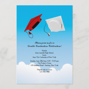 Double Graduation Hat Toss 3 Vertical Invitation