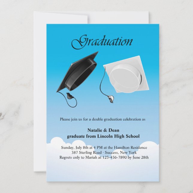 Double Graduation Hat Toss Invitation (Front)