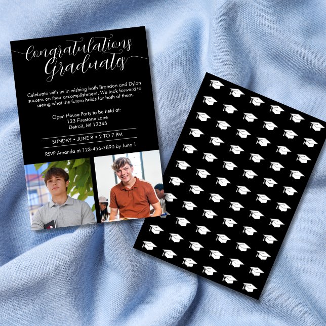 Double Graduation Party Black-and-white Invitation (Creator Uploaded)