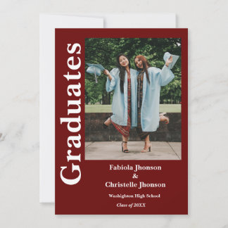 Double graduation  siblings burgundy graduation invitation