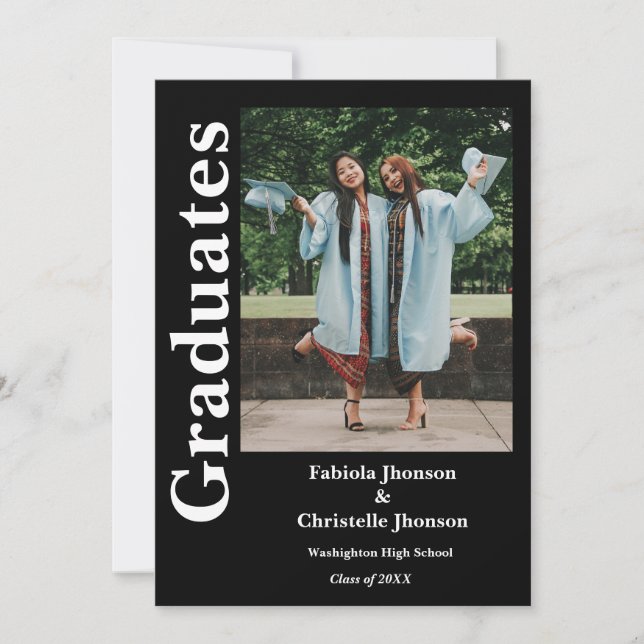 Double graduation  siblings navy blue graduation invitation (Front)