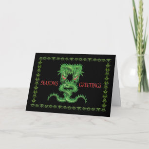 Double Green Dragon Christmas card