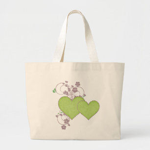 Double Green Heart & Glitter Valentine's Day Large Tote Bag