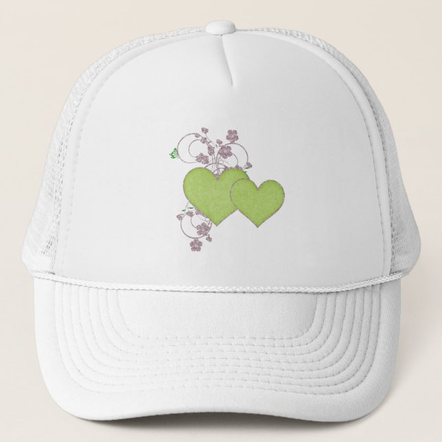 Double Green Heart & Glitter Valentine's Day Trucker Hat (Front)