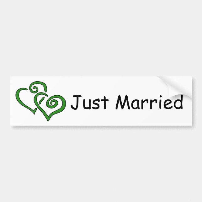 Double Green Hearts Just Married Bumper Sticker (Front)