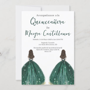 Double Green silhouette Quinceañera invitation
