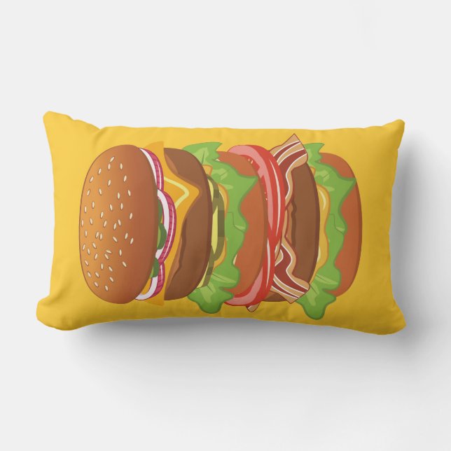 Double hamburger with cheese and bacon lumbar cushion (Front)