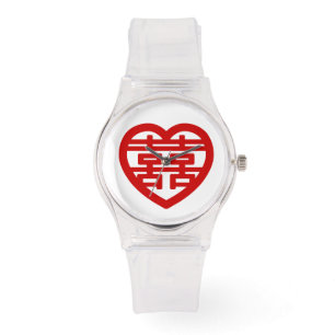 Double Happiness 囍 Shuangxi Chinese Hanzi Heart Watch