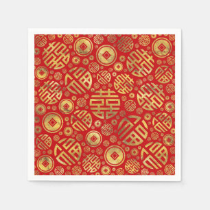 Double Happiness and Chinese coins pattern Napkin