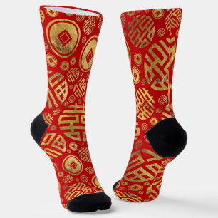 Double Happiness and Chinese coins pattern  Socks