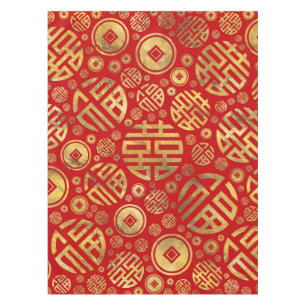 Double Happiness and Chinese coins pattern Tablecloth