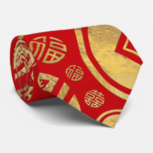 Double Happiness and Chinese coins pattern Tie
