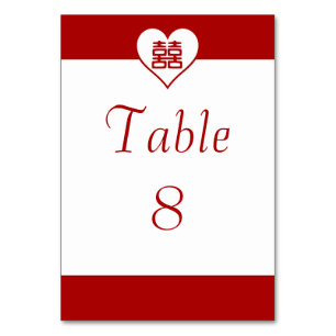 Double Happiness - Bold Red Heart Table Number