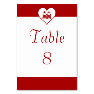 Double Happiness - Bold Red Heart Table Number
