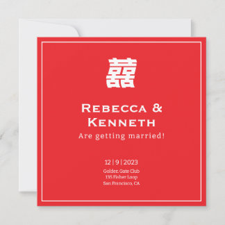 Double happiness Chinese American save the date In Invitation
