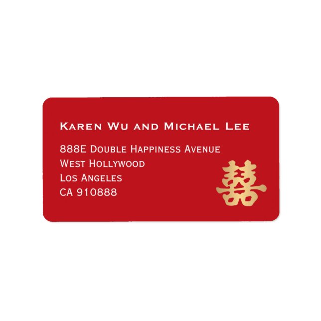 Double Happiness Chinese Character Symbol Label (Front)