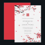 Double Happiness Chinese Red Elegant Wedding Invitation<br><div class="desc">A wedding invitation featuring falling red leaves/flowers with a double xi character.</div>