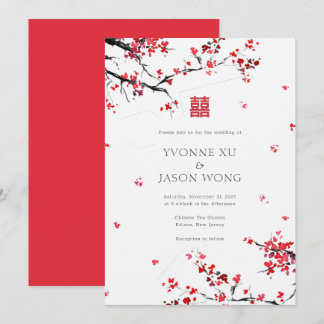 Double Happiness Chinese Red Elegant Wedding Invitation