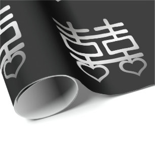 Double Happiness Chinese Wedding Heart Detail V1 Wrapping Paper
