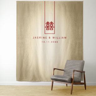 Double Happiness Chinese Wedding Photo Backdrop Tapestry
