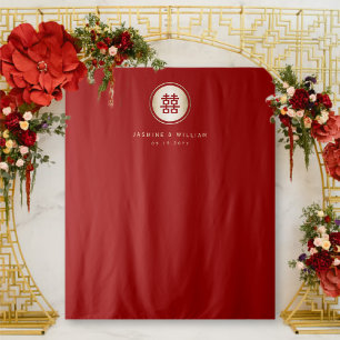 Double Happiness Chinese Wedding Photo Backdrop Tapestry
