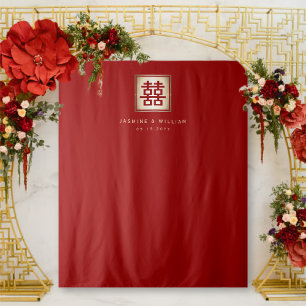 Double Happiness Chinese Wedding Photo Backdrop Tapestry