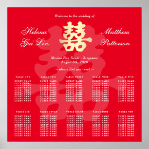 Double Happiness Chinese Wedding Seating Plan Poster