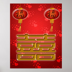Double Happiness Chinese Wedding Symbol Card Poster