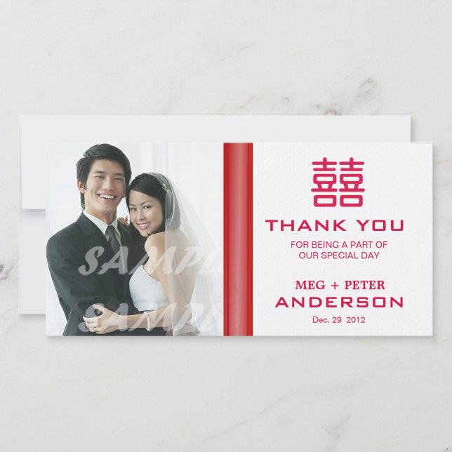 Double Happiness Chinese Wedding Thank You Card (Front)