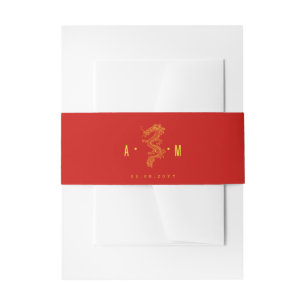 Double Happiness Dragon Double Monograms Invitation Belly Band
