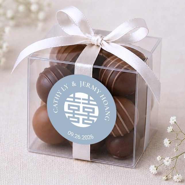 Double Happiness Dusty Blue Wedding Sticker (Creator Uploaded)