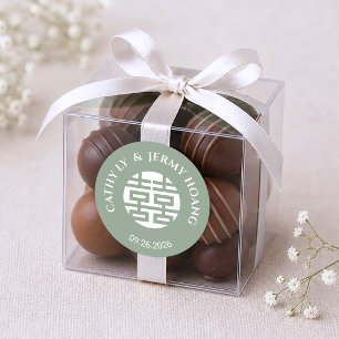 Double Happiness Dusty Green Wedding Sticker