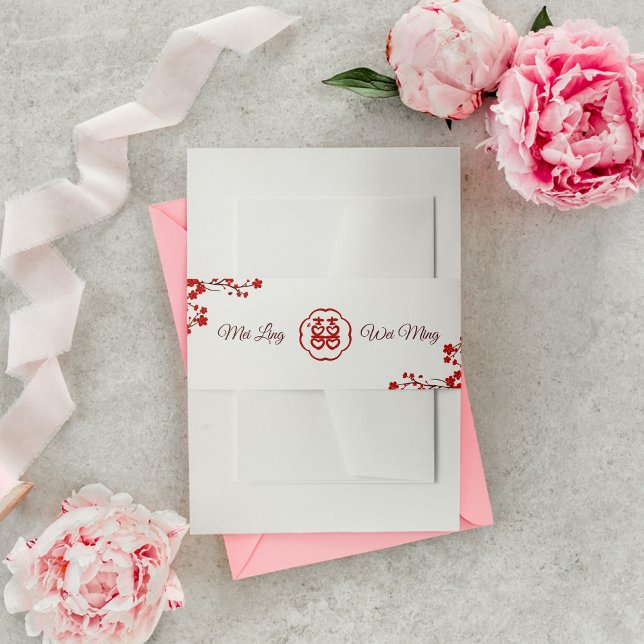 Double Happiness Elegant Chinese Wedding Invitation Belly Band (Creator Uploaded)