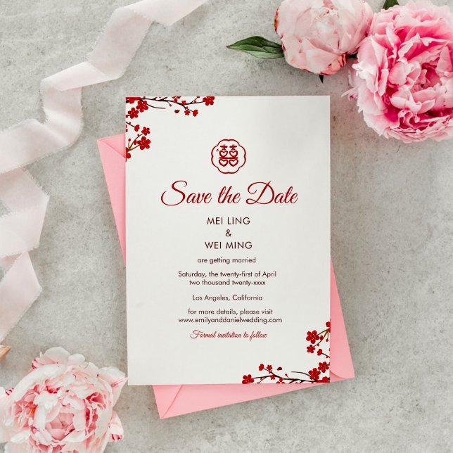 Double Happiness Elegant Chinese Wedding Save The Date (Creator Uploaded)
