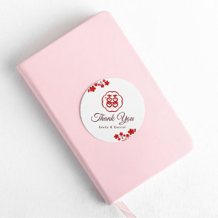 Double Happiness Elegant Chinese Wedding Thank You Classic Round Sticker