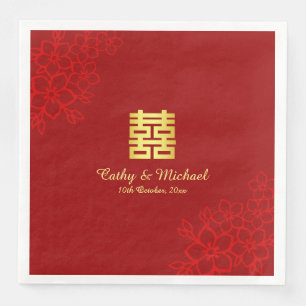 Double happiness floral background Chinese wedding Napkin