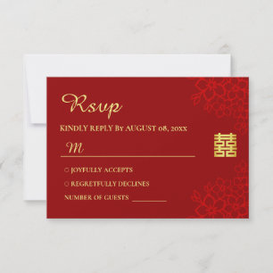 Double happiness floral background Chinese wedding RSVP Card