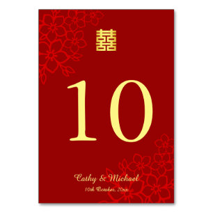 Double happiness floral background Chinese wedding Table Number