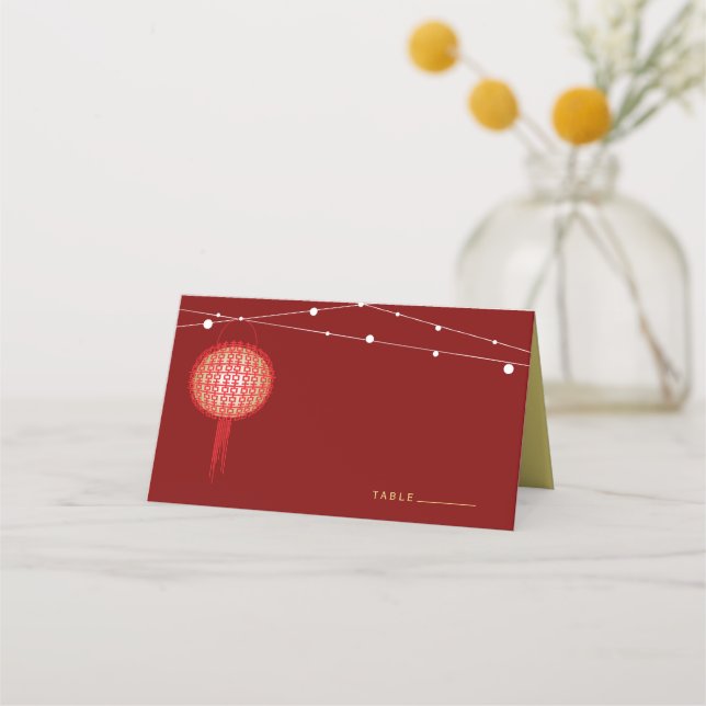 Double Happiness Glowing Lanterns Chinese Wedding  Place Card (Front)