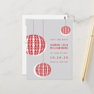 Double Happiness Lanterns Chinese Save The Date Postcard