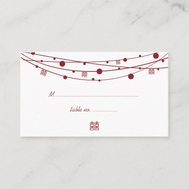 Double Happiness Lanterns Wedding Seating Cards (Front)