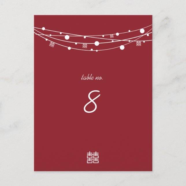 Double Happiness Lanterns Wedding Table Cards (Front)