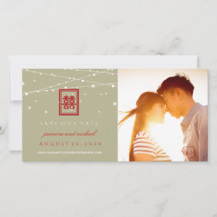 Double Happiness Lights Save The Date Photo Card