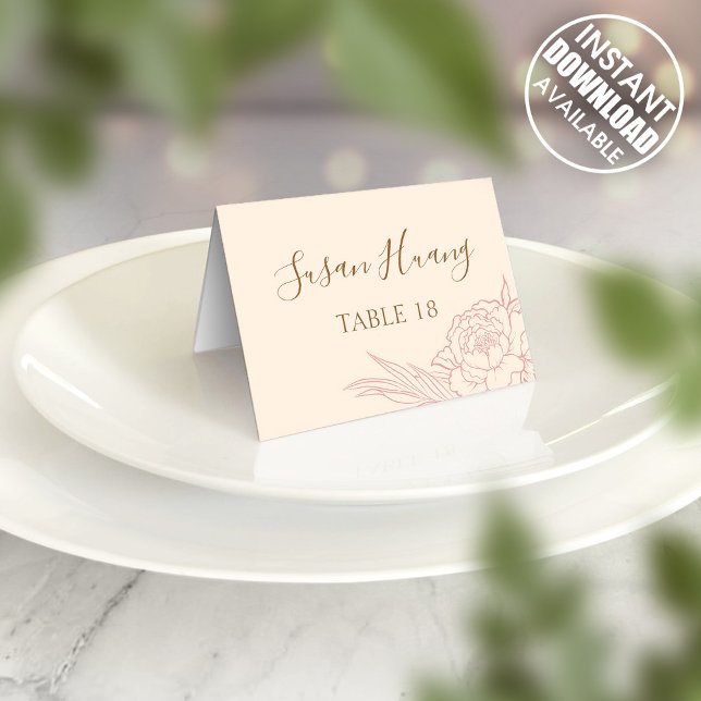 Double Happiness Peony Wedding Place Card Poster (Creator Uploaded)