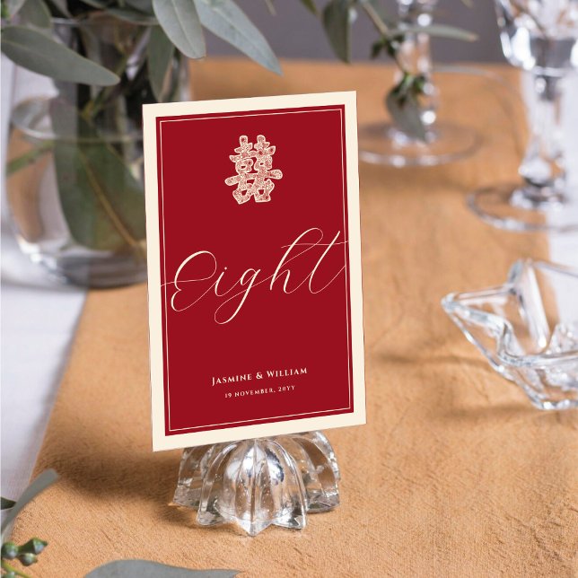 Double Happiness Red Chinese Wedding Table Number (Creator Uploaded)