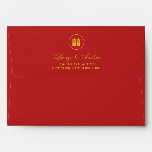 Double Happiness Red & Gold Chinese Return Address Envelope (Back (Top Flap))