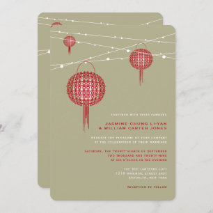 Double Happiness Red Lanterns Chic Chinese Wedding Invitation