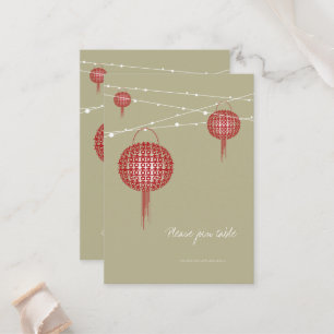 Double Happiness Red Lanterns Chic Chinese Wedding Place Card